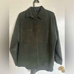 Zara Dark Olive Corduroy Shirt Jacket